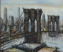 Load image into Gallery viewer, Brooklyn Bridge Original Oil Painting – Dynamic Urban Abstract by Ducham – Framed 31" x 27.5"