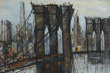 Load image into Gallery viewer, Brooklyn Bridge Original Oil Painting – Dynamic Urban Abstract by Ducham – Framed 31" x 27.5"