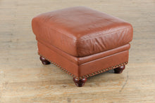 Load image into Gallery viewer, Brown Leather Ottoman with Nailhead Trim