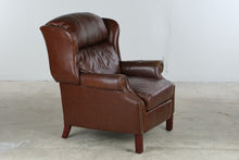 Load image into Gallery viewer, Traditional Brown Leather Recliner Chair with Nailhead Trim and Wingback Design