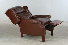 Load image into Gallery viewer, Traditional Brown Leather Recliner Chair with Nailhead Trim and Wingback Design