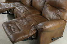Load image into Gallery viewer, Brown Genuine Leather Triple Reclining Sofa with Manual Recliners