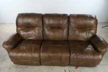 Load image into Gallery viewer, Brown Genuine Leather Triple Reclining Sofa with Manual Recliners