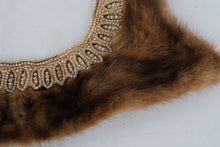 Load image into Gallery viewer, Vintage 1950s Beaded Mink Fur Collar with Satin Lining – Hand-Embroidered Trim