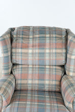 Load image into Gallery viewer, Broyhill Traditional Wingback Chair with Pastel Plaid Upholstery and Wood Legs