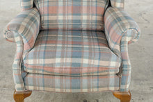 Load image into Gallery viewer, Broyhill Traditional Wingback Chair with Pastel Plaid Upholstery and Wood Legs
