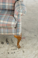 Load image into Gallery viewer, Broyhill Traditional Wingback Chair with Pastel Plaid Upholstery and Wood Legs