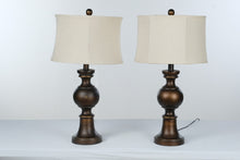 Load image into Gallery viewer, Pair Rubbed Bronze Urn Table Lamps 30 Inch Linen Shades Transitional Decor