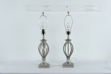 Load image into Gallery viewer, Modern Brushed Nickel Table Lamps Set of 2 With Gray Drum Shades