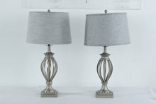 Load image into Gallery viewer, Modern Brushed Nickel Table Lamps Set of 2 With Gray Drum Shades