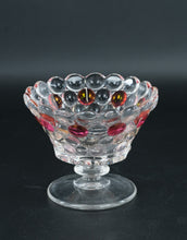 Load image into Gallery viewer, Clear Glass Hobnail Compote Bowl with Cranberry Jewel Accents
