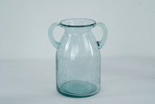 Load image into Gallery viewer, Hand Blown Aqua Glass Vase Double Handle Bubble Glass Jug Form 10 Inch
