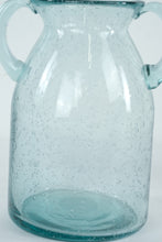 Load image into Gallery viewer, Hand Blown Aqua Glass Vase Double Handle Bubble Glass Jug Form 10 Inch