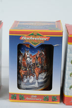 Load image into Gallery viewer, Budweiser Holiday Beer Steins Lot 1998 1999 2001 2012 Clydesdales w/ Boxes