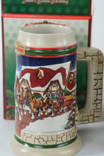 Load image into Gallery viewer, Budweiser Holiday Beer Steins Lot 1998 1999 2001 2012 Clydesdales w/ Boxes
