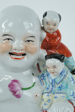 Load image into Gallery viewer, Chinese Porcelain Laughing Buddha With Children Figurine Made in China 10 Inch