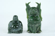 Load image into Gallery viewer, Carved Green Stone Laughing Buddha Figurines Pair Miniature Sculpture Set