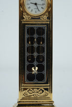 Load image into Gallery viewer, Bulova Miniature Grandfather Style Quartz Clock Gold Tone Japan 1988 B0550 With Box