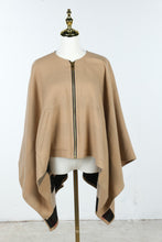 Load image into Gallery viewer, Burberry London Camel Wool Cashmere Check Reversible Zip Cape Poncho Italy