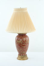 Load image into Gallery viewer, Burgundy & Gold Urn Table Lamp – Embossed Floral Design – 29.5" Tall