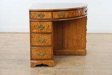 Load image into Gallery viewer, Rare Antique Burl Wood Corner Writing Desk with Inlaid Top & Brass Hardware