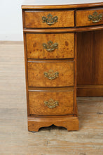 Load image into Gallery viewer, Rare Antique Burl Wood Corner Writing Desk with Inlaid Top & Brass Hardware