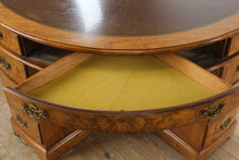 Load image into Gallery viewer, Rare Antique Burl Wood Corner Writing Desk with Inlaid Top & Brass Hardware
