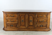 Load image into Gallery viewer, Traditional Walnut Triple Dresser with Nine Drawers and Center Cabinet