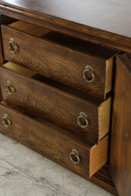 Load image into Gallery viewer, Traditional Walnut Triple Dresser with Nine Drawers and Center Cabinet