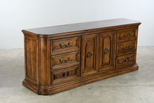 Load image into Gallery viewer, Traditional Walnut Triple Dresser with Nine Drawers and Center Cabinet
