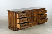 Load image into Gallery viewer, Traditional Walnut Triple Dresser with Nine Drawers and Center Cabinet