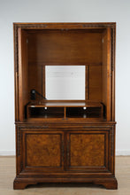 Load image into Gallery viewer, Traditional Burl Wood Two-Piece Cabinet with Carved Detailing & Interior Drawers