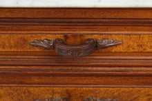 Load image into Gallery viewer, Late 19th Century Victorian Marble Top Dresser with Burl Wood Drawer Fronts and Carved Columns
