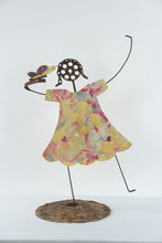 Load image into Gallery viewer, Whimsical Dancing Girl Metal Sculpture Butterfly Floral Dress Folk Art 38 Inch