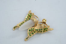 Load image into Gallery viewer, Butterfly Perfume Bottle Brooch Gold Tone Green Enamel Blue Rhinestones Glass