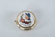 Load image into Gallery viewer, Vintage Cloisonne Pill Box Butterfly Floral Trinket Case Brass Tone