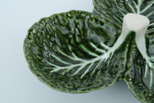 Load image into Gallery viewer, Vintage Portuguese Cabbage Leaf Ceramic Divided Dish – 12” Wide