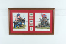 Load image into Gallery viewer, Chris Calle Civil War Bicentennial Framed Art & Stamp Set – Union & Confederate Soldiers Limited Edition (29/5000) – Dual Print Display, 26.5” x 15.5”