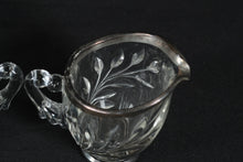 Load image into Gallery viewer, Vintage Glass Creamer & Sugar Set with Silver-Tone Rim – Leaf Pattern Design