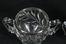 Load image into Gallery viewer, Vintage Glass Creamer & Sugar Set with Silver-Tone Rim – Leaf Pattern Design
