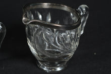 Load image into Gallery viewer, Vintage Glass Creamer & Sugar Set with Silver-Tone Rim – Leaf Pattern Design