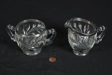 Load image into Gallery viewer, Vintage Glass Creamer & Sugar Set with Silver-Tone Rim – Leaf Pattern Design
