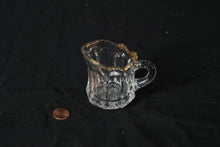 Load image into Gallery viewer, Vintage Pressed Glass Mini Creamer with Gold Rim – Starburst Base, 2.75"