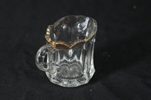 Load image into Gallery viewer, Vintage Pressed Glass Mini Creamer with Gold Rim – Starburst Base, 2.75"