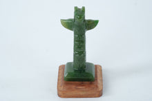 Load image into Gallery viewer, Miniature Hand-Carved Jade Totem Pole on Wooden Base – 2.75"