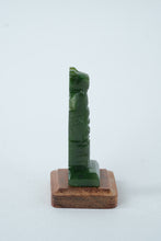 Load image into Gallery viewer, Miniature Hand-Carved Jade Totem Pole on Wooden Base – 2.75"