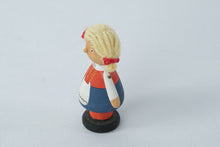 Load image into Gallery viewer, Vintage Wooden Doll Figurine – Hand-Painted Folk Girl with Yarn Hair – 2.75" Tall