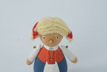 Load image into Gallery viewer, Vintage Wooden Doll Figurine – Hand-Painted Folk Girl with Yarn Hair – 2.75" Tall