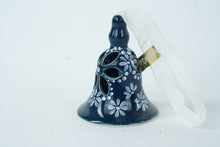Load image into Gallery viewer, Hand-Painted Hungarian Porcelain Bell Ornament – Blue & White Floral Cutout Design, 2.5" Tall