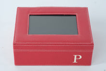 Load image into Gallery viewer, Red Faux Leather Photo Storage Box with Window & “P” Monogram – 8.5" x 6.5" x 3.25"